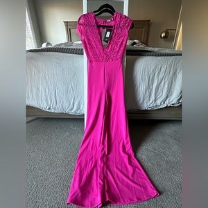 NEW! PINK Fashion Nova Lovely Lace Jumpsuit XS